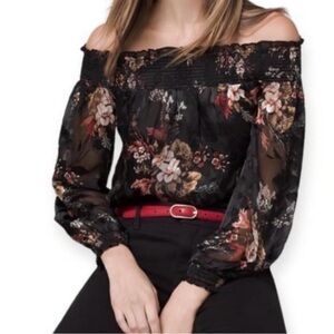 White House Black Market Black Floral Off-Shoulder Blouse